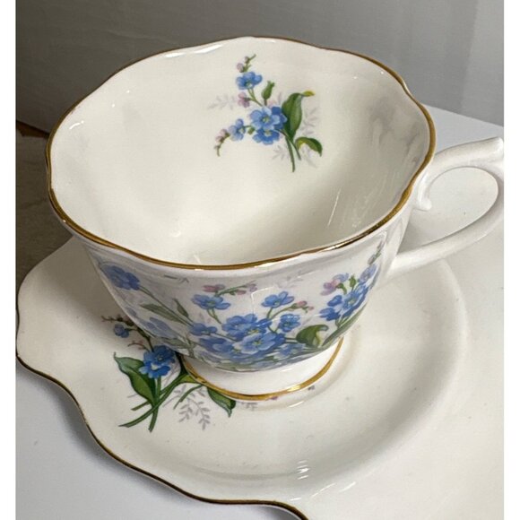 Royal Albert Bone China Forget-Me-Not Creamer Sugar Bowl Tea Cup Snack Plate Set - Picture 8 of 16
